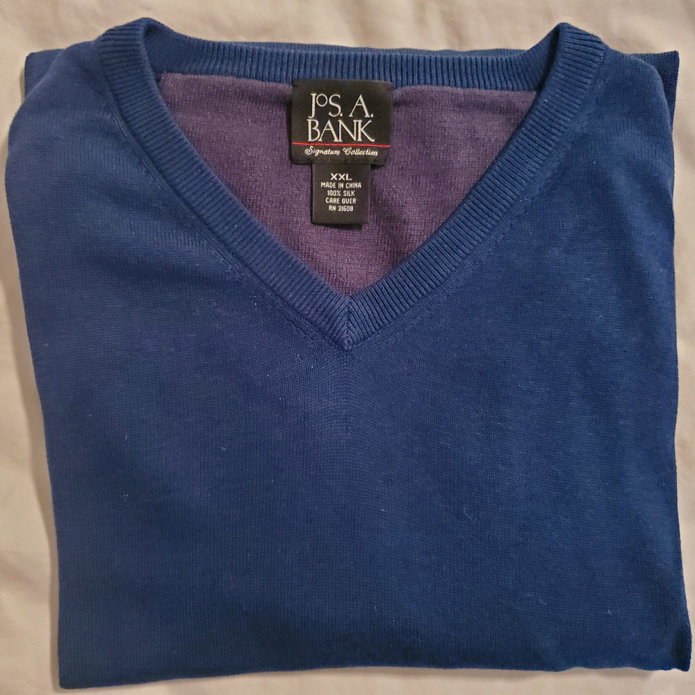 Jos. A. Bank 100% Silk V-Neck Sweater XXL Navy
